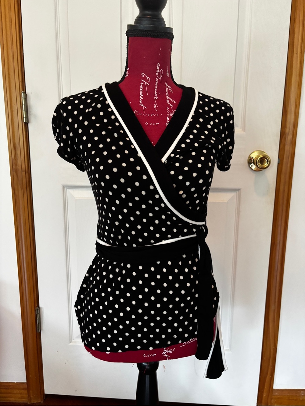 BCBGMaxAzria Black and White Polka Dot Wrap Blouse